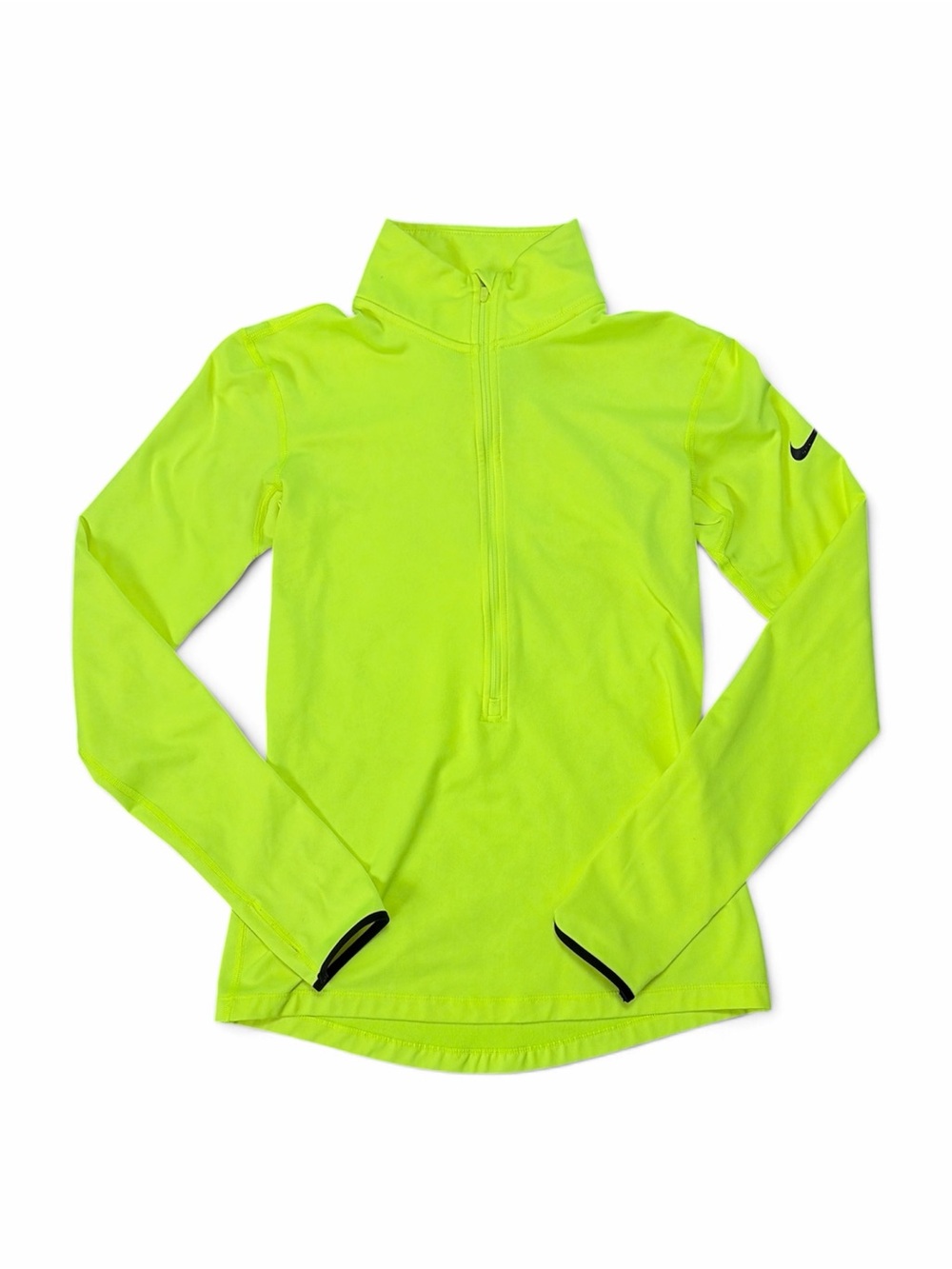 Nike Pro Dri-FIT Neon Yellow Half Zip Running Top Thumb Holes Size S